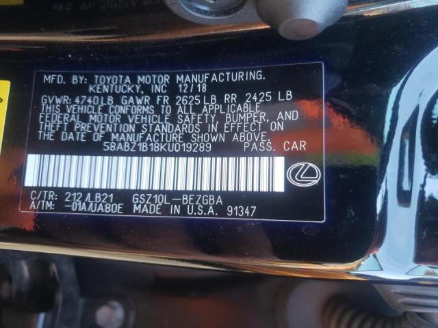 Photo 10 from auction – 2019 LEXUS ES 350 with VIN 58ABZ1B18KU019289