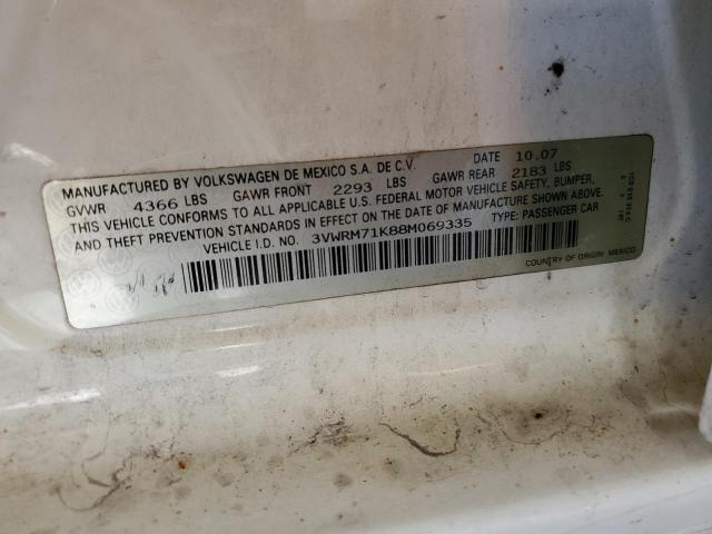 Photo 10 from auction – 2008 VOLKSWAGEN JETTA with VIN 3VWRM71K88M069335