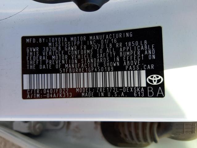 Photo 10 from auction – 2016 TOYOTA COROLLA L with VIN 5YFBURHE1GP450189