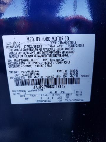 Photo 10 from auction – 2011 FORD TAURUS SEL with VIN 1FAHP2EW0BG118153