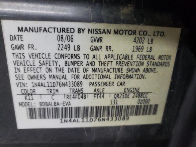 Photo 10 from auction – 2006 NISSAN ALTIMA S with VIN 1N4AL11D76N433089