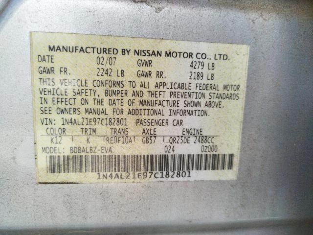 Photo 10 from auction – 2007 NISSAN ALTIMA 2.5 with VIN 1N4AL21E97C182801