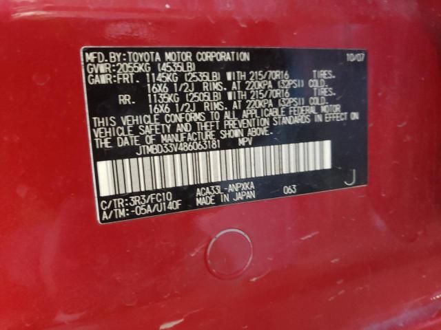 Photo 10 from auction – 2008 TOYOTA RAV4 with VIN JTMBD33V486063181