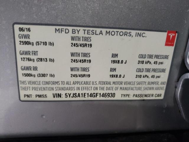 Photo 10 from auction – 2016 TESLA MODEL S with VIN 5YJSA1E14GF146930
