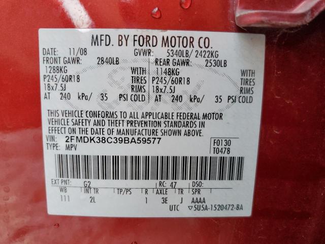 Photo 10 from auction – 2009 FORD EDGE SEL with VIN 2FMDK38C39BA59577