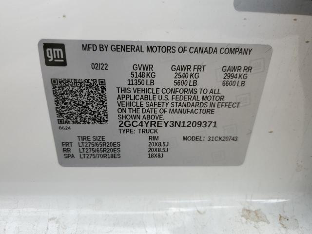 Photo 10 from auction – 2022 CHEVROLET SILVERADO with VIN 2GC4YREY3N1209371