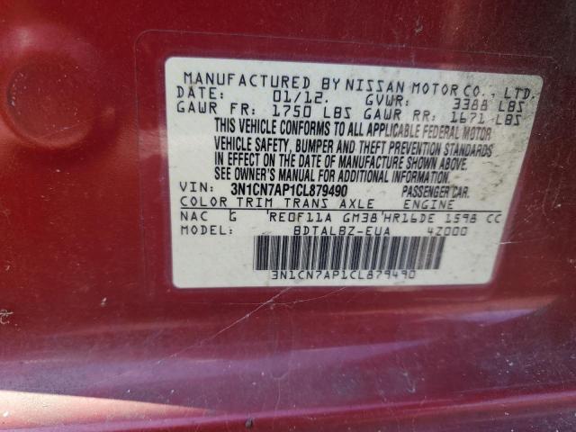 Photo 10 from auction – 2012 NISSAN VERSA S with VIN 3N1CN7AP1CL879490