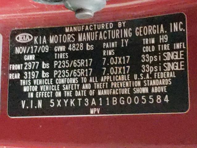 Photo 10 from auction – 2011 KIA SORENTO BA with VIN 5XYKT3A11BG005584
