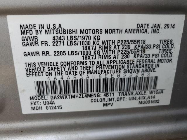 Photo 10 from auction – 2014 MITSUBISHI OUTLANDER with VIN 4A4AR3AU8EE022263