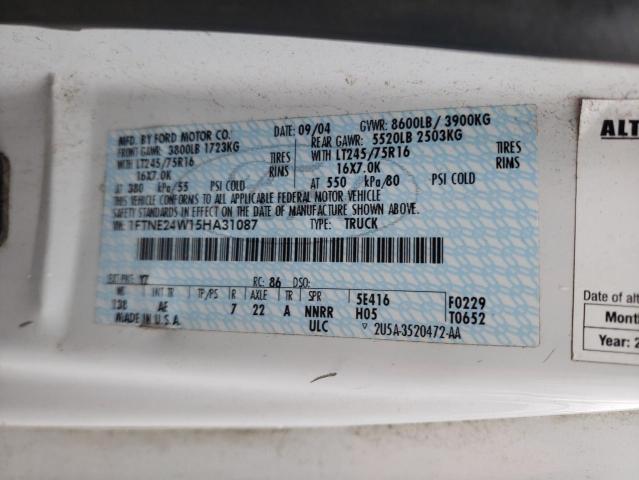 Photo 10 from auction – 2005 FORD ECONOLINE with VIN 1FTNE24W15HA31087