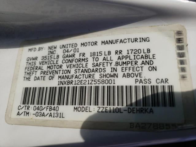 Photo 10 from auction – 2001 TOYOTA COROLLA CE with VIN 1NXBR12E21Z558001
