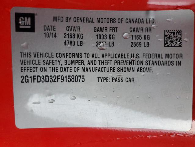 Photo 10 from auction – 2015 CHEVROLET CAMARO LT with VIN 2G1FD3D32F9158075