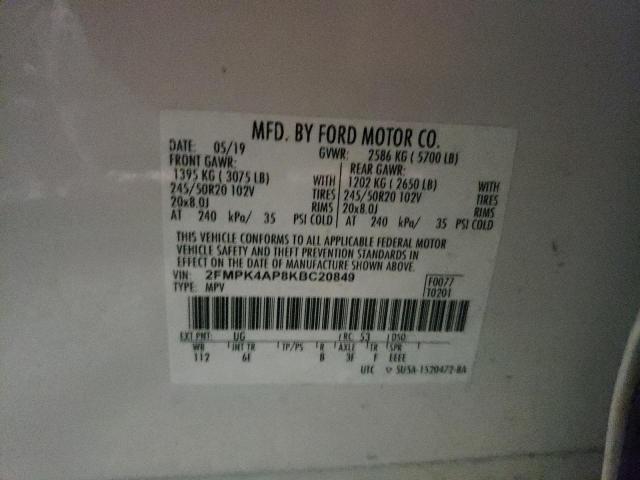 Photo 10 from auction – 2019 FORD EDGE ST with VIN 2FMPK4AP8KBC20849