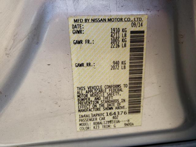Photo 10 from auction – 2015 NISSAN ALTIMA 2.5 with VIN 1N4AL3APXFC164376