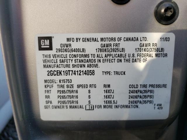 Photo 10 from auction – 2004 CHEVROLET SILVERADO with VIN 2GCEK19T741214058