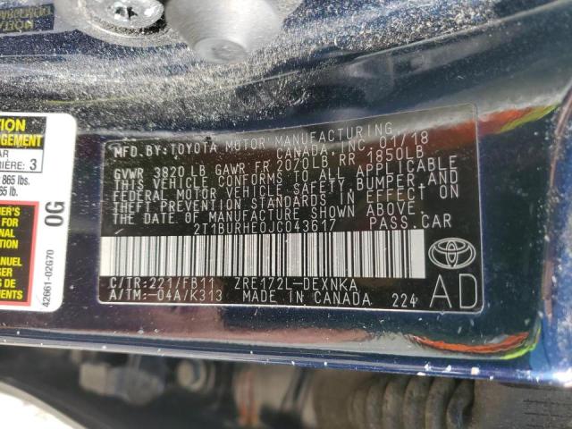 Photo 10 from auction – 2018 TOYOTA COROLLA L with VIN 2T1BURHE0JC043617