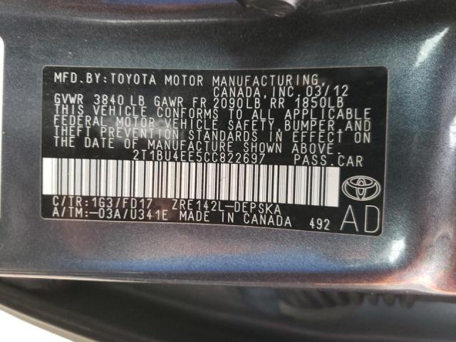 Photo 10 from auction – 2012 TOYOTA COROLLA BA with VIN 2T1BU4EE5CC822697