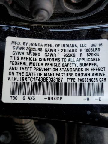 Photo 10 from auction – 2016 HONDA CIVIC EX with VIN 19XFC1F43GE033187