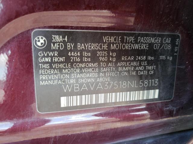 Photo 10 from auction – 2008 BMW 328 I with VIN WBAVA37518NL58113