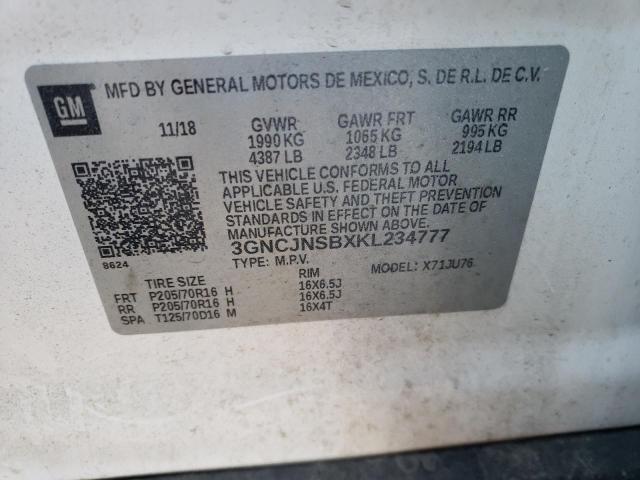 Photo 10 from auction – 2019 CHEVROLET TRAX LS with VIN 3GNCJNSBXKL234777