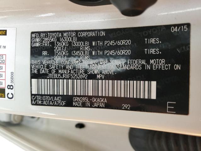 Photo 10 from auction – 2015 TOYOTA 4RUNNER SR with VIN JTEBU5JRXF5252692