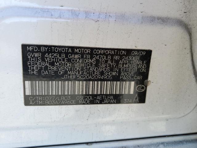 Photo 10 from auction – 2010 LEXUS IS 250 with VIN JTHBF5C20A2094905