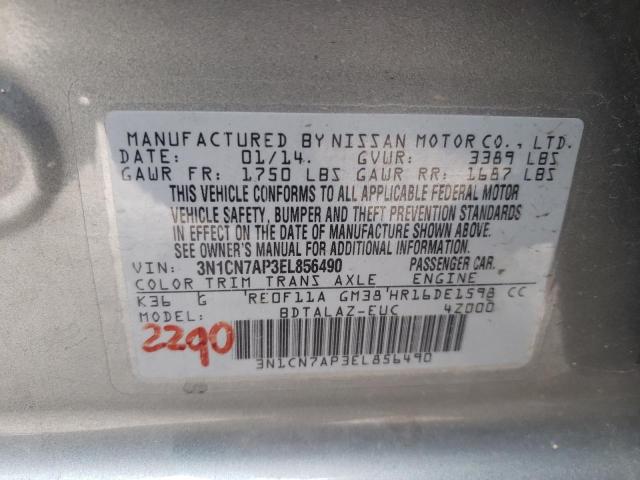 Photo 10 from auction – 2014 NISSAN VERSA S with VIN 3N1CN7AP3EL856490