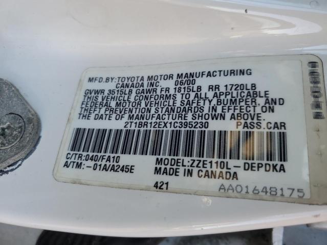 Photo 10 from auction – 2001 TOYOTA COROLLA CE with VIN 2T1BR12EX1C395230