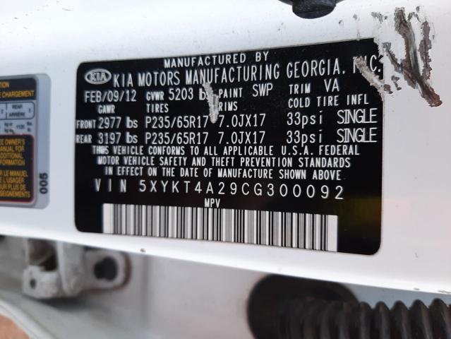 Photo 10 from auction – 2012 KIA SORENTO BA with VIN 5XYKT4A29CG300092