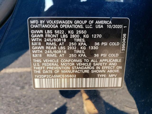Photo 10 from auction – 2021 VOLKSWAGEN ATLAS SE with VIN 1V2DP2CA5MC535602