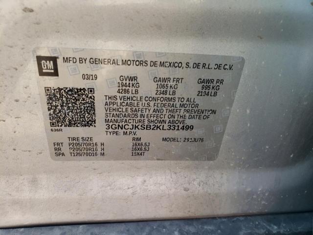 Photo 10 from auction – 2019 CHEVROLET TRAX LS with VIN 3GNCJKSB2KL331499