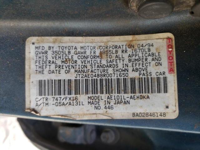 Photo 10 from auction – 1994 TOYOTA COROLLA with VIN JT2AE04B8R0071650