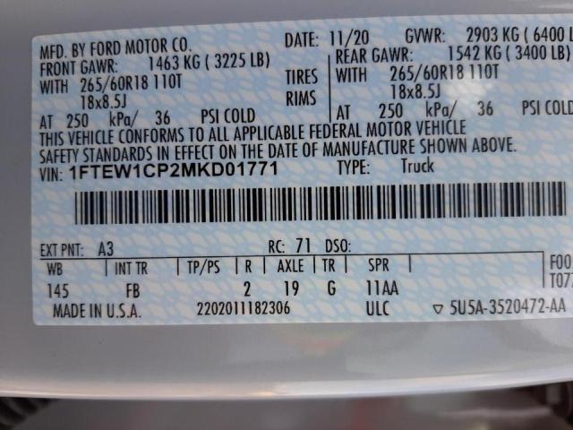 Photo 10 from auction – 2021 FORD F150 SUPER with VIN 1FTEW1CP2MKD01771