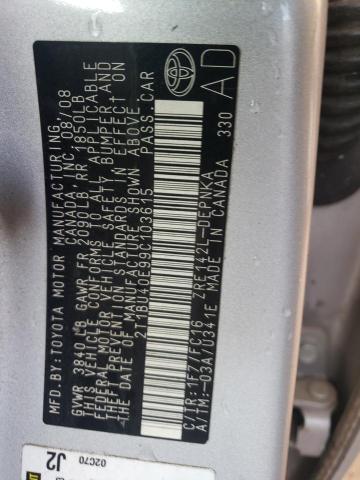 Photo 10 from auction – 2009 TOYOTA COROLLA BA with VIN 2T1BU40E99C103615