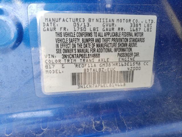 Photo 10 from auction – 2014 NISSAN VERSA S with VIN 3N1CN7AP6EL814668