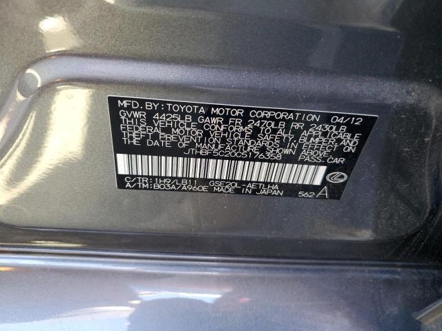 Photo 10 from auction – 2012 LEXUS IS 250 with VIN JTHBF5C20C5176358