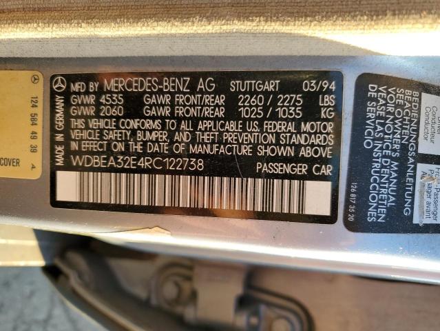 Photo 10 from auction – 1994 MERCEDES-BENZ E 320 with VIN WDBEA32E4RC122738
