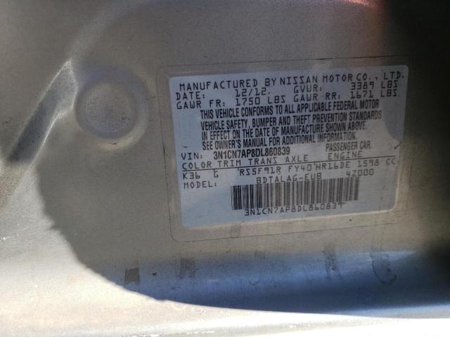 Photo 10 from auction – 2013 NISSAN VERSA S with VIN 3N1CN7AP8DL860839