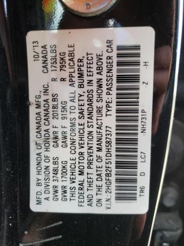 Photo 10 from auction – 2013 HONDA CIVIC LX with VIN 2HGFB2F51DH587377