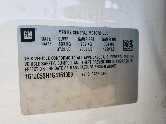 Photo 10 from auction – 2016 CHEVROLET SONIC LT with VIN 1G1JC5SH1G4161089