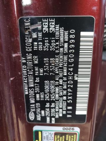 Photo 10 from auction – 2020 KIA TELLURIDE with VIN 5XYP2DHC4LG039980