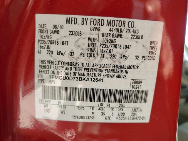 Photo 10 from auction – 2011 FORD ESCAPE XLT with VIN 1FMCU0D73BKA12641