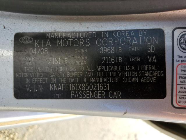 Photo 10 from auction – 2008 KIA SPECTRA LX with VIN KNAFE161X85021631