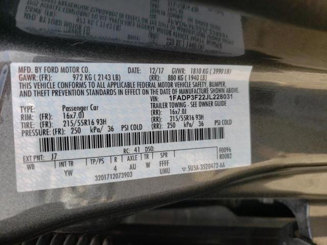 Photo 10 from auction – 2018 FORD FOCUS SE with VIN 1FADP3F22JL228031