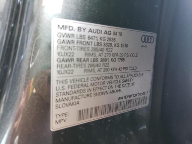 Photo 10 from auction – 2019 AUDI Q8 PREMIUM with VIN WA1EVBF13KD038217