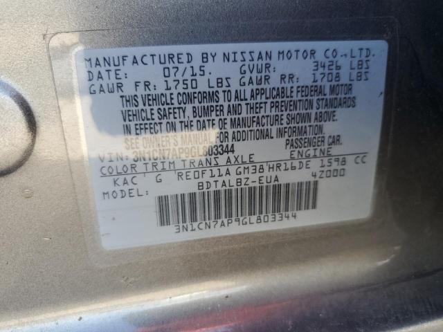 Photo 10 from auction – 2016 NISSAN VERSA S/S with VIN 3N1CN7AP9GL803344