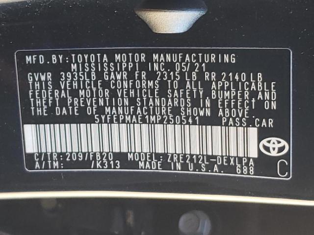 Photo 10 from auction – 2021 TOYOTA COROLLA LE with VIN 5YFEPMAE1MP250541