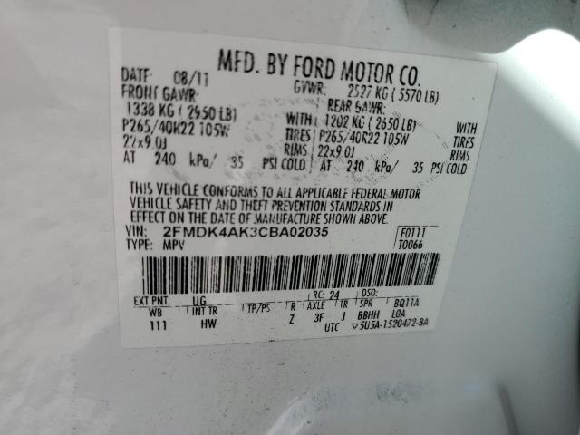 Photo 10 from auction – 2012 FORD EDGE SPORT with VIN 2FMDK4AK3CBA02035