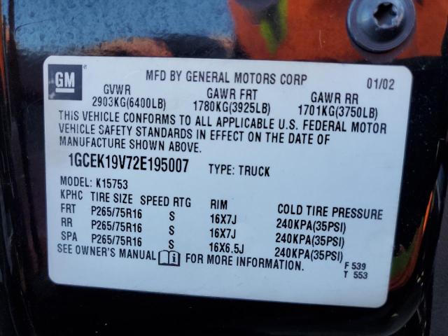 Photo 10 from auction – 2002 CHEVROLET SILVERADO with VIN 1GCEK19V72E195007