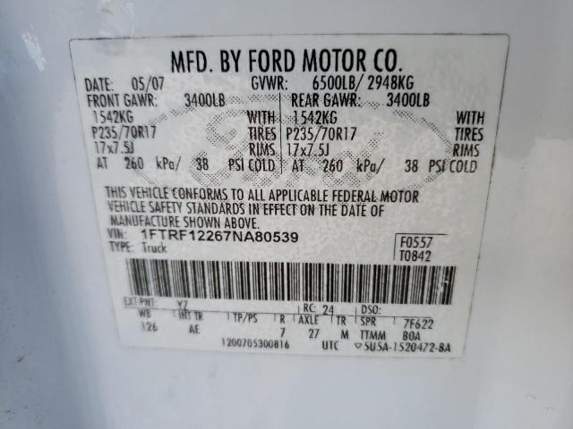 Photo 10 from auction – 2007 FORD F150 with VIN 1FTRF12267NA80539